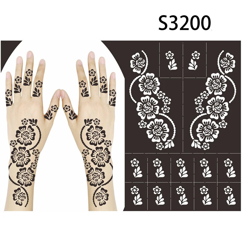 Reusable Temporary Henna Tattoo Stencil Hand Arm Sleeve Face Supplies Stencils for Airbrush Painting Template DIY Indian 241121