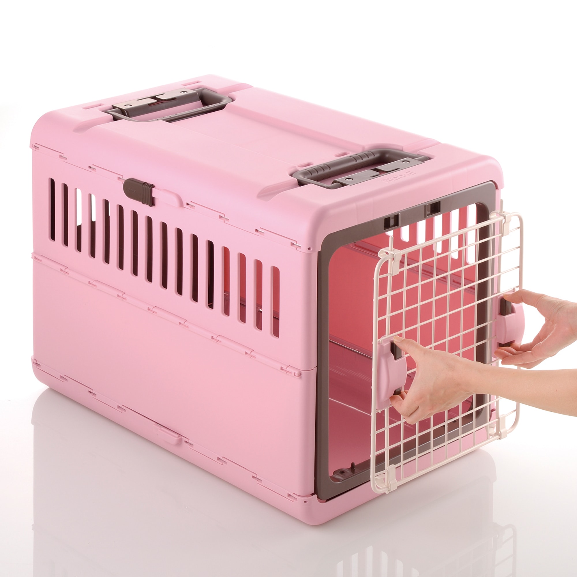 Richell Pink/Brown Foldable Pet Carrier, 17.5" L X 26.5" W X 20" H