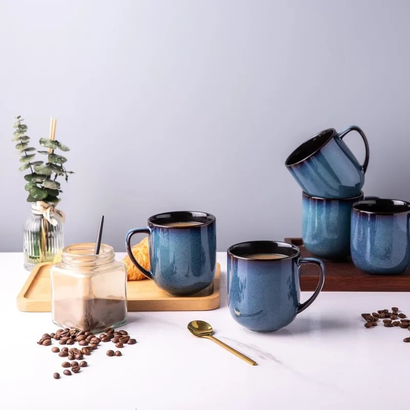 12OZ Ceramic Coffee Mugs Set of 6 Large Porcelain Coffee Cups With Large Handle For LatteCappuccinoMilkCocoa|Dishwasher 241122
