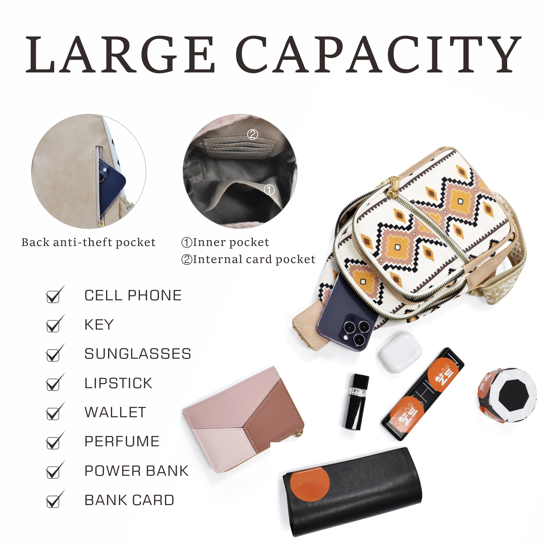Cross-border Bohemian national style European and American retro zipper canvas multi-functional bag mouth chest bag crossbody bag shoulder strap women