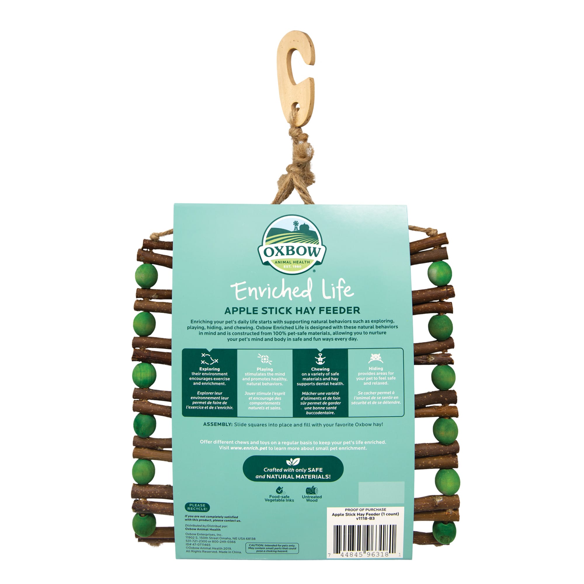 Oxbow Enriched Life Apple Stick Rabbit Hay Feeder, 0.036 cu. in.