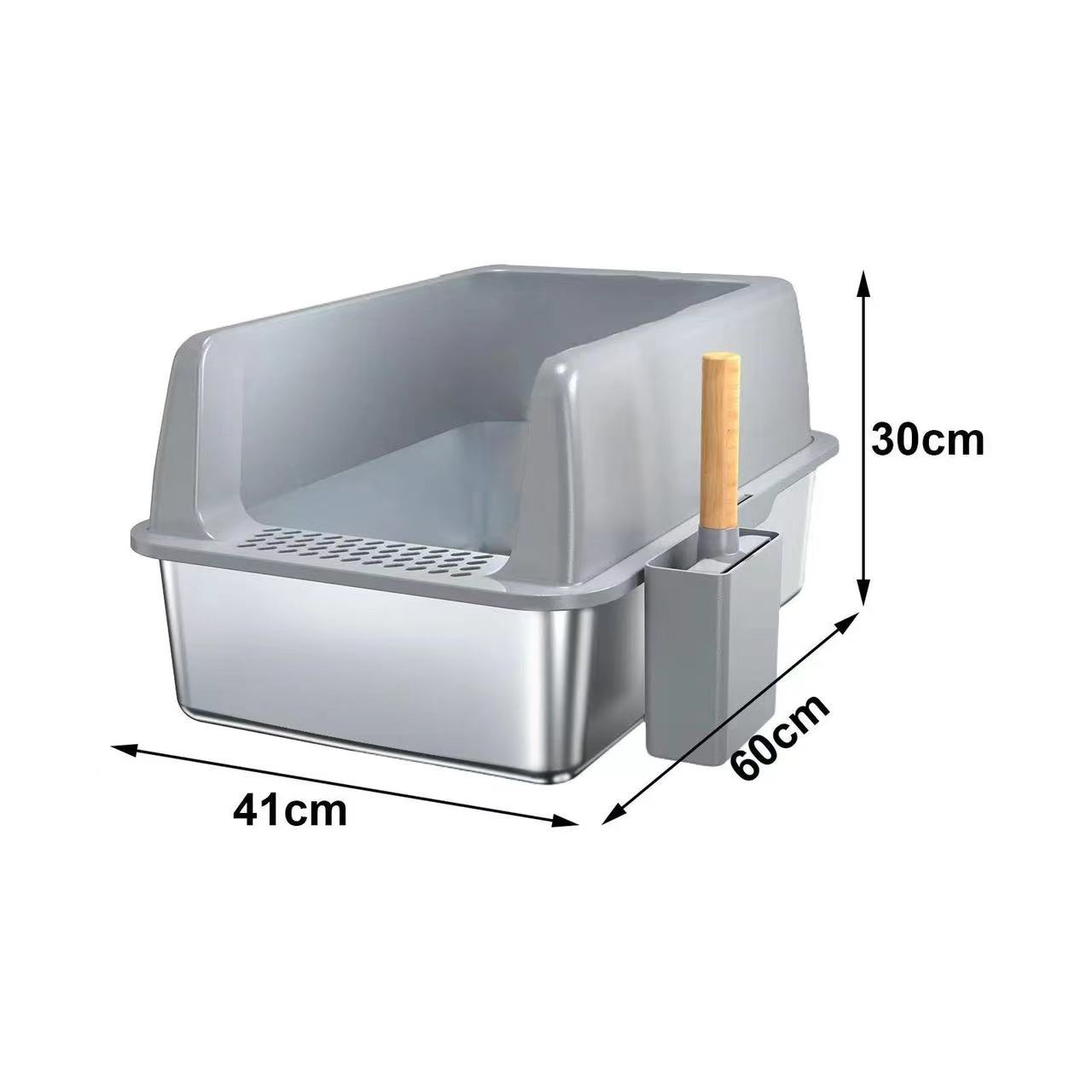 Luxury Stainless Steel & Plastic Pet Toilet Sandbox Scoop Semi-Closed High Side Cat Litter Tray Premium Cat Litter Box Accessory