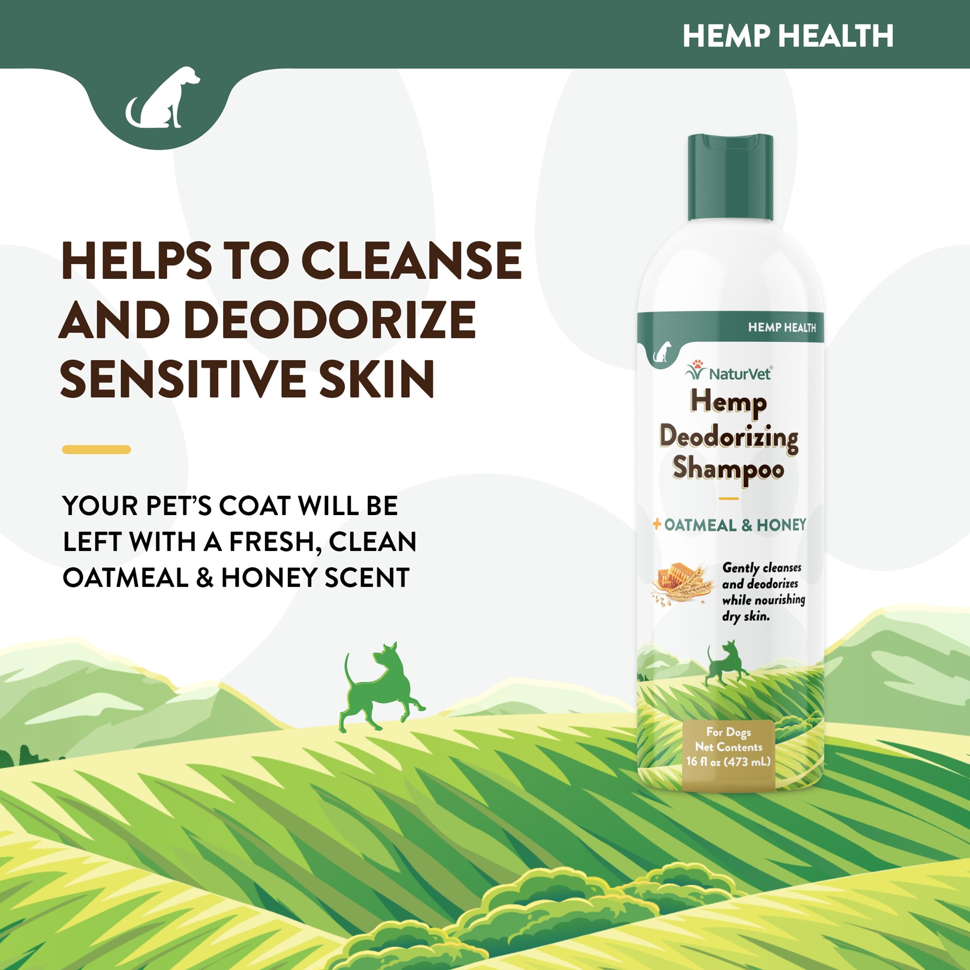 NaturVet Hemp Deodorizing Shampoo for Dogs, 16 fl. oz.