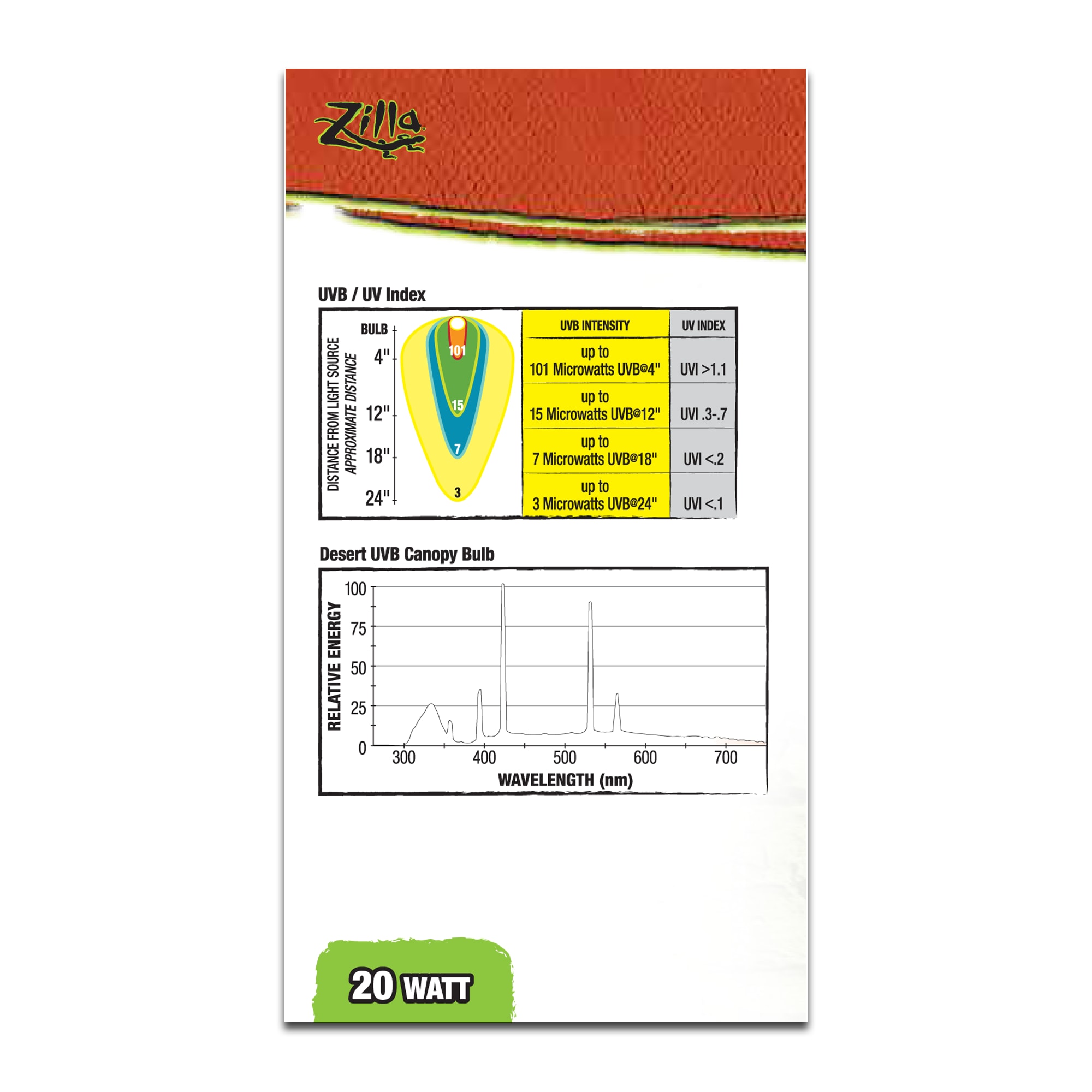 Zilla Desert Fluorescent UVB/UVA Bulb, 20 Watts