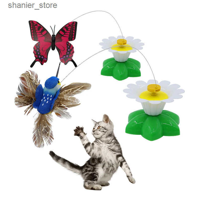 Cat Interactive Electronic Toys Automatic Electric Rotating Toy Colorful Butterfly Bird Animal Shape Plastic Fun Pet Dog Kitten Training L240910