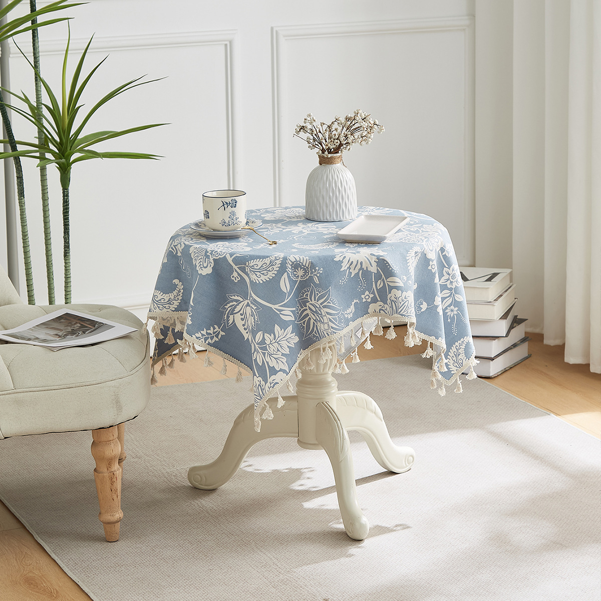Small Floral Tablecloth Cotton and Linen Ins Small Fresh Dustproof Heat Insulation Household Dining Table Cloth Coffee Table Tablecloth