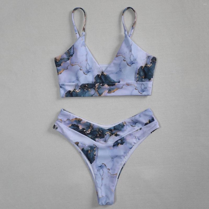 Womens Swimwear 2024 Tie Dye Print Push Up Bikinis Women Sexy Marble Swimsuit Midi Waist Woman Bathing Suit Summer Sport Beach Wear