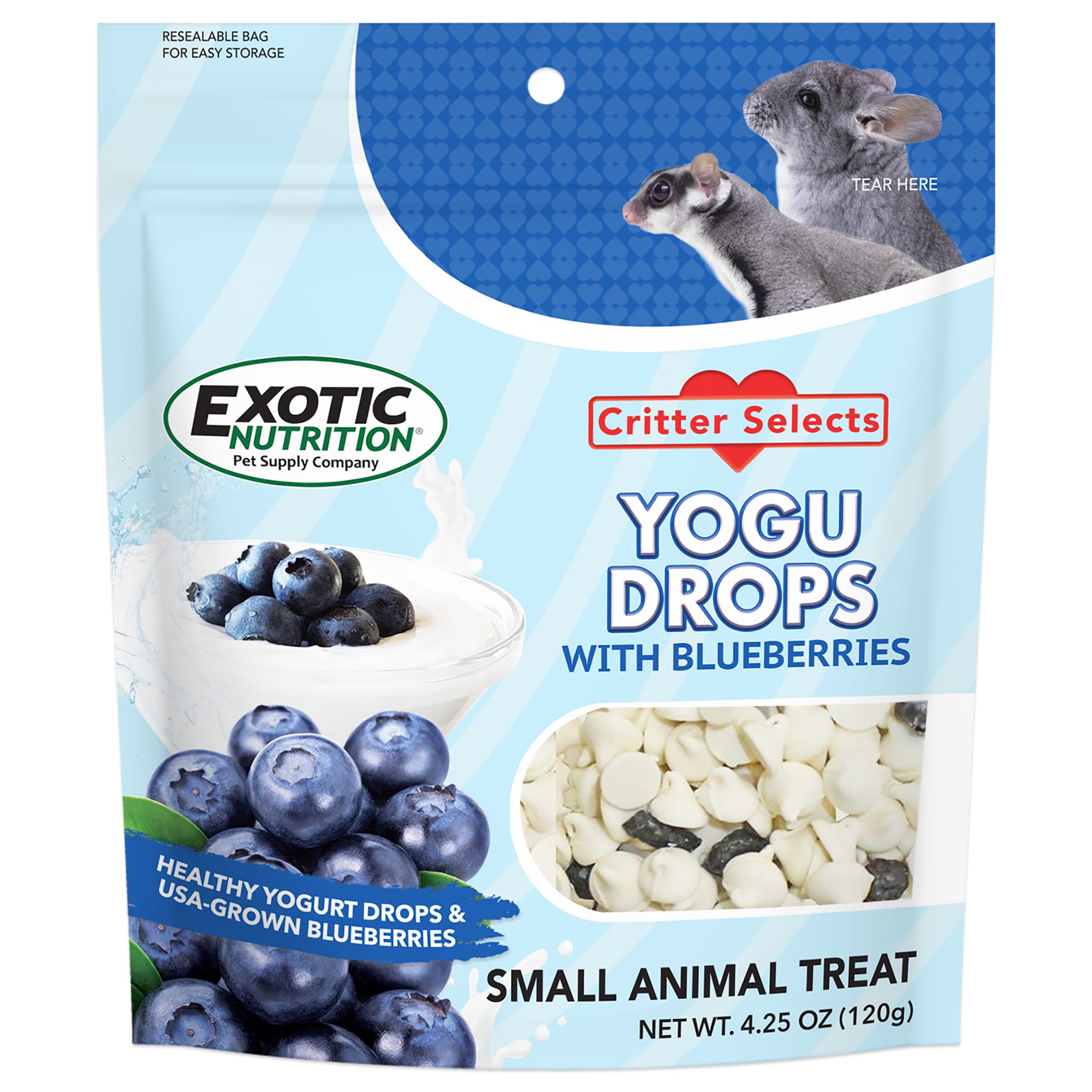 Exotic Nutrition Critter Selects Yogurt Drops with Blueberry Small Pet Treat, 4.25 oz.