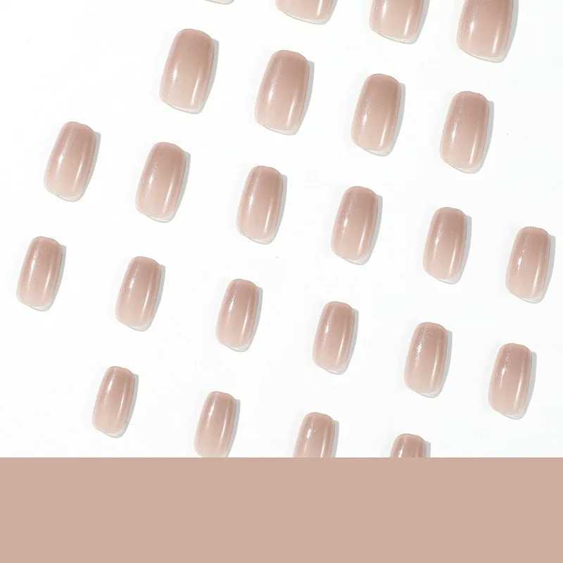 Lescent Fine Glitter Bare Color Wearable Nail Art Short Paraffin Finish Fake Nail Press on Nail Glue WholesaleW241125