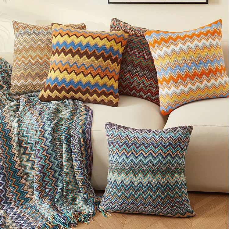 Knitted soft cushion cover Bohemian orange green plush pillow case box 45cm * 45cm for home decoration living room bedroom 241125