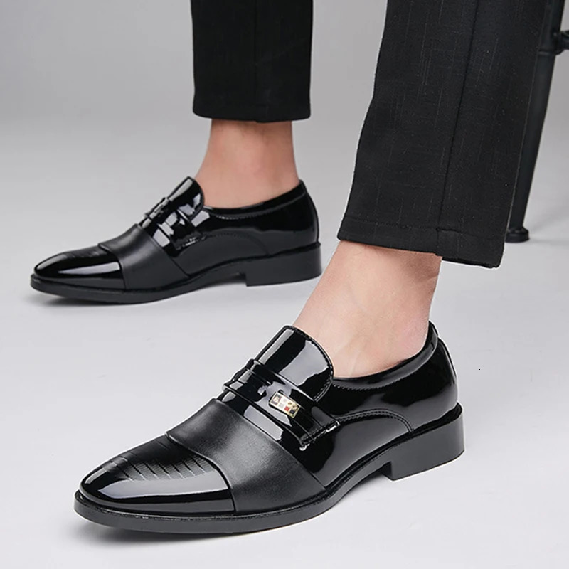 Mens Black PU Leather Shoes Formal Oxfords Slip On Dress Shoes Business Casual Office Work Wedding Plus Size 38-48 241125