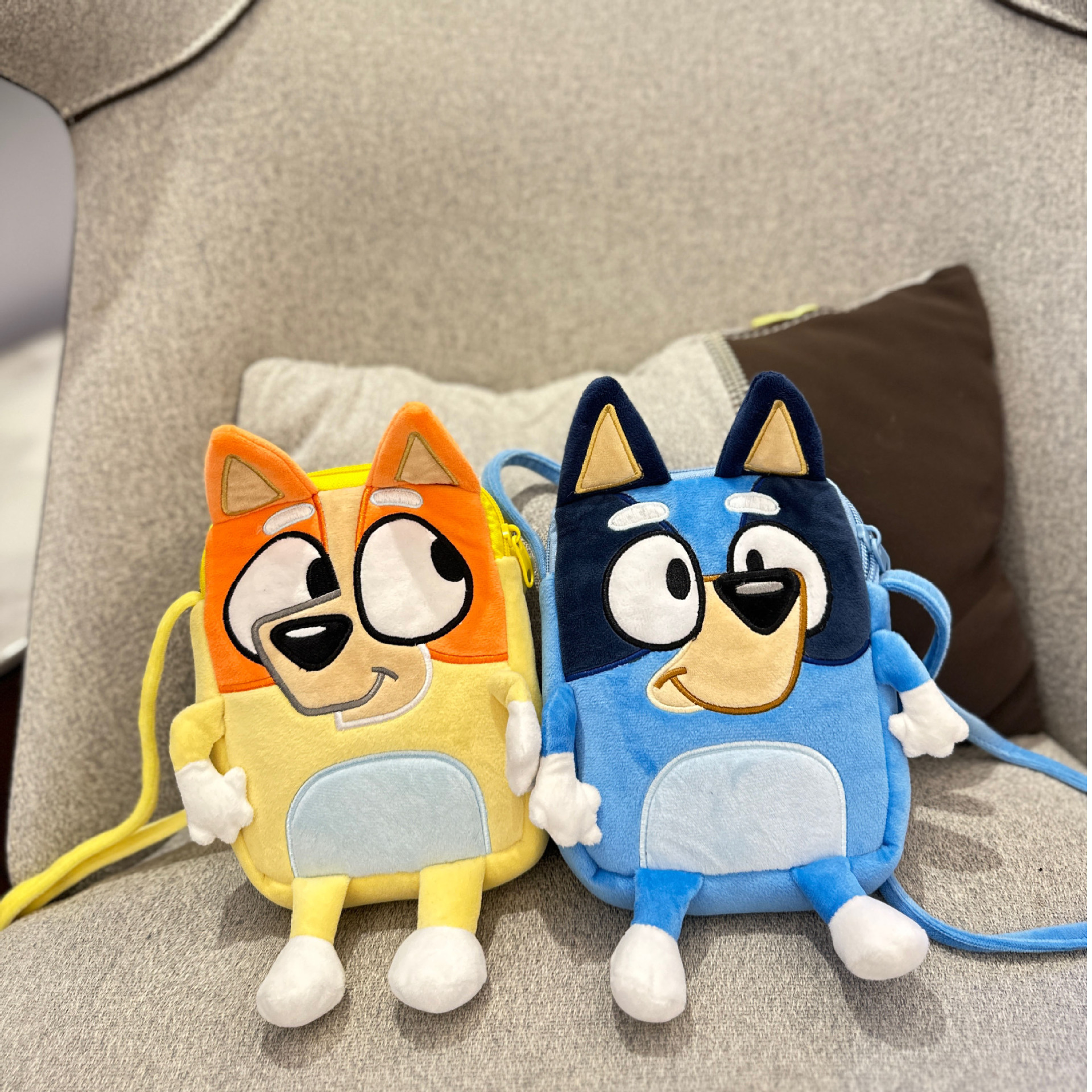 kawaii blue dog bingo plush cross body bag soft plush zipper double shoulder bag kids school bag birthday gift cute backpacks