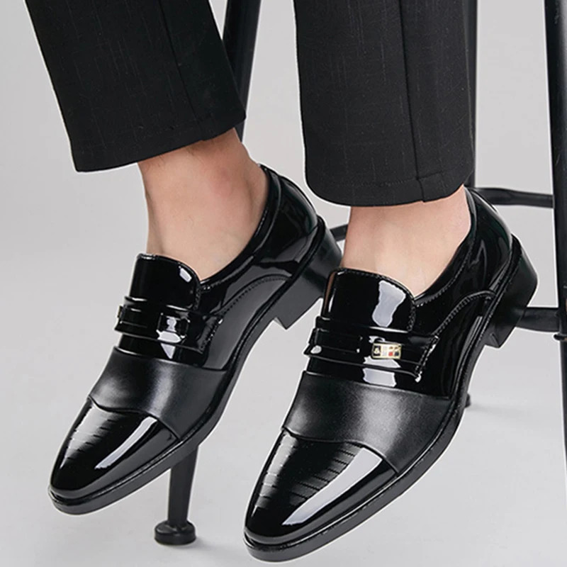 Mens Black PU Leather Shoes Formal Oxfords Slip On Dress Shoes Business Casual Office Work Wedding Plus Size 38-48 241125