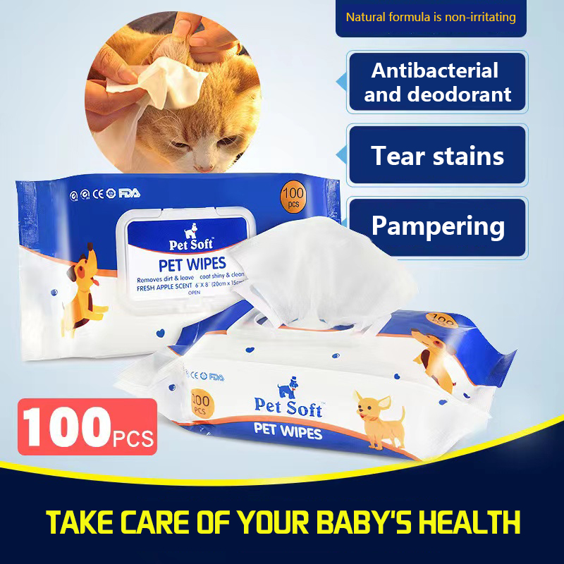 100pcs Pet Wet Wipes Antiseptic Antibacterial Pet Wipes Dogs puppies and Cats Cleaning Wipes