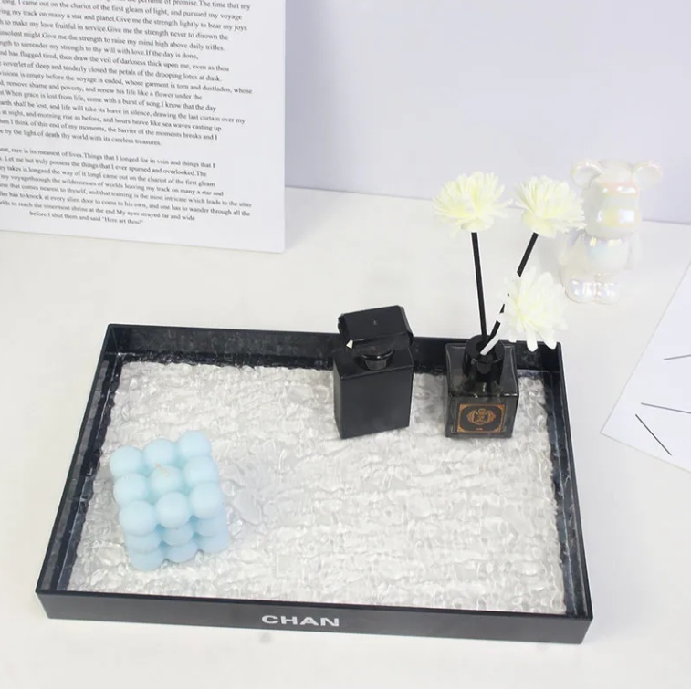 Designer Bedroom Living Room Acrylic Organizer Tray Desktop Home Items Accessories Shelf Storage Organization Box Letter Print