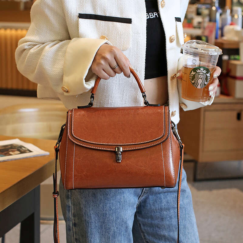 YANATARI Vintage Messenger Cowhide Coffee Leather Handbags Minimalist Square Crossbody Women Female Bag