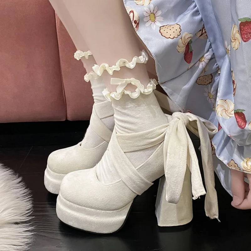 er Platform Women Shoes Ladies Fashion Cross-tied Thick High Heel Footwear Womens Elegant Dress Pumps Shoes 241125