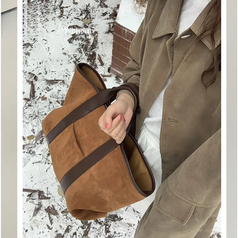 Suede Tote Bag For Women Vintage Designer Shoulder Bags Large Capacity Winter Handbag Commute Shopping Bolsos De Mujer