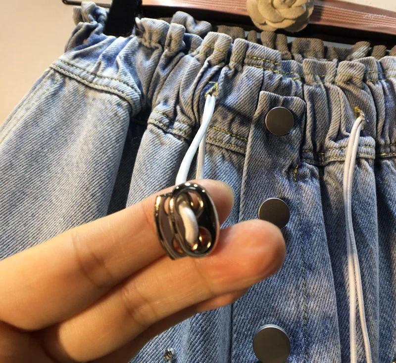 Women's Jeans Rhinestone Denim Shorts Woman Summer Wear Heavy Industry Tassel Bead Dia-Embedded High Waist Wide-Leg Jean Free shippin
