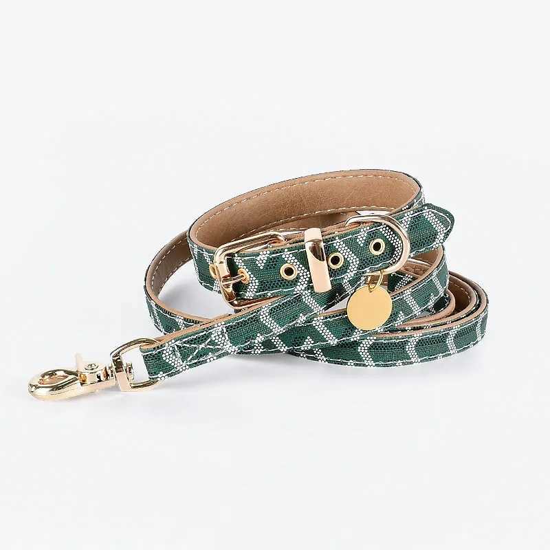 Soft leather pet collar and belt set luxurious snake skin pattern dog collar traction rope outdoor adjustable walking pet belt X241125