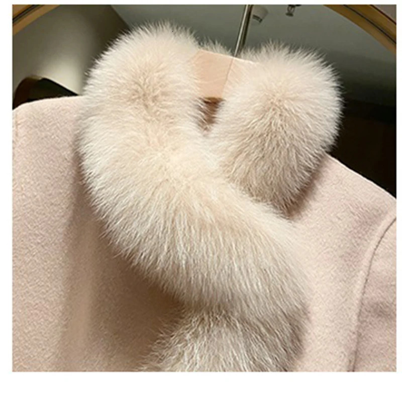 Winter Womens Woolen Coat Fashion Fox Fur Mid-Length Jacket Female Double-Sided Wool Cloak Thick Warm Outerwear 2025 241125