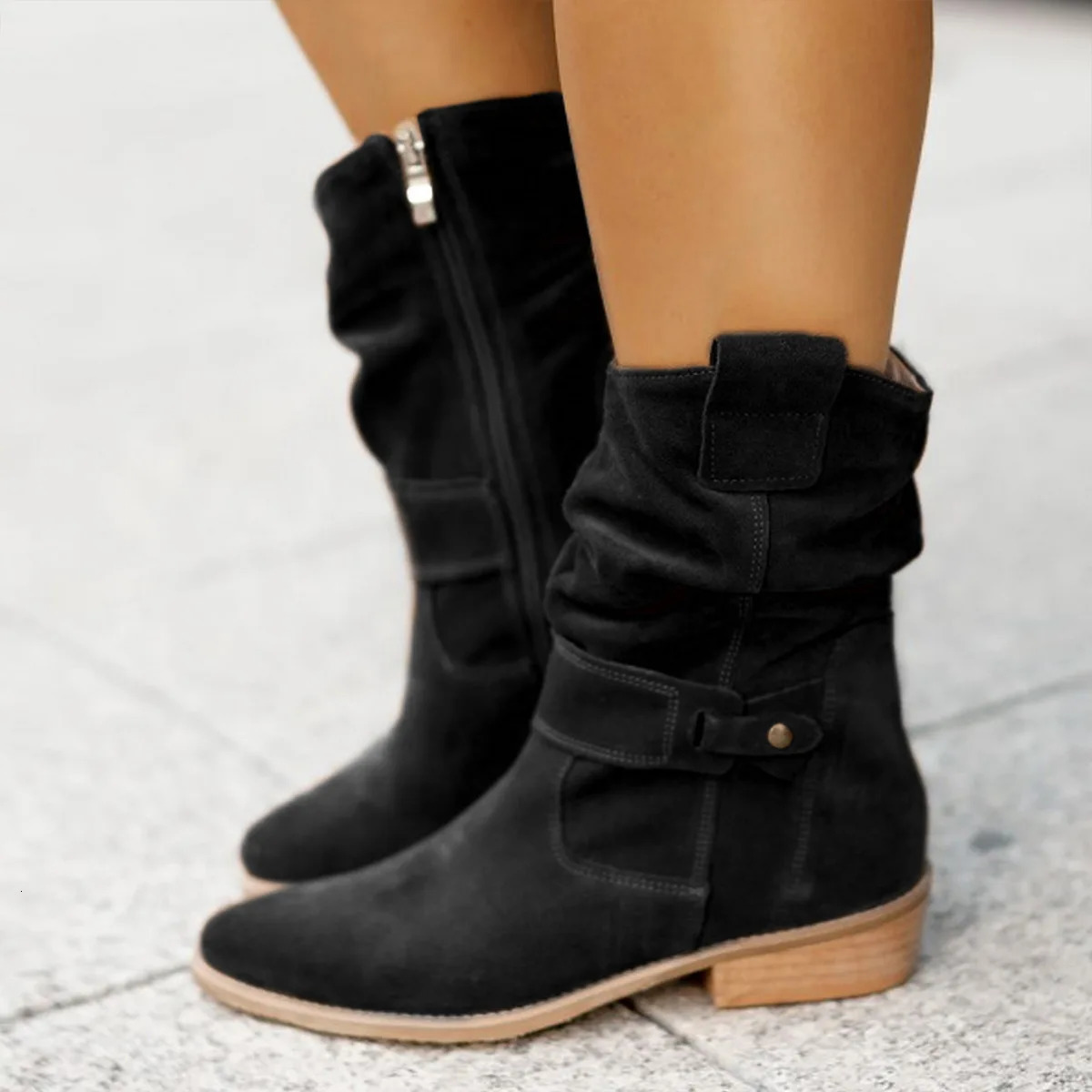 Winter Womens Boots Large Low Heel 40-43 Suede Ankle Boots for Women Brown Long Boots 241125