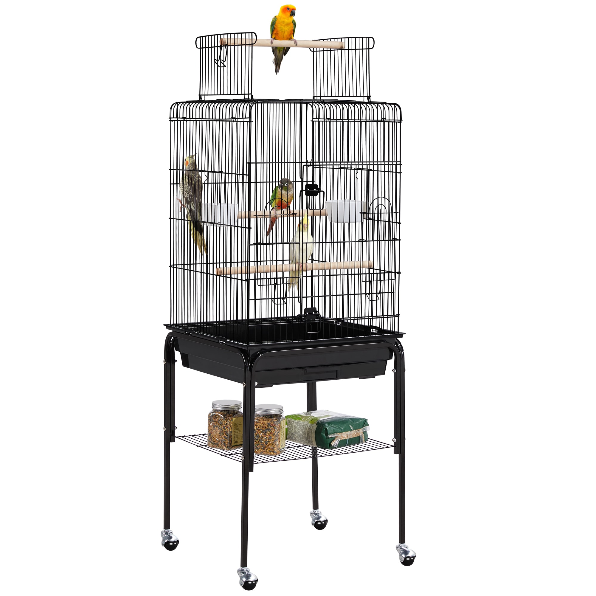 Topeakmart Black Metal Bird Cage with Detachable Rolling Stand for Small Birds, 47" H