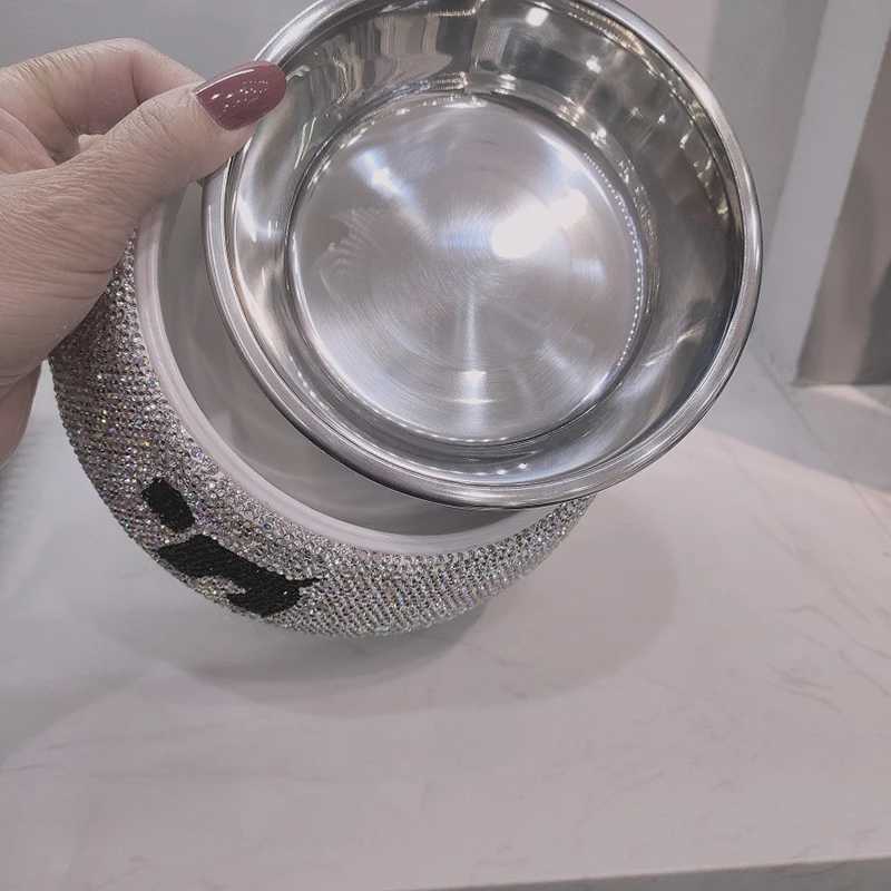 Luxury Rhinestone Non-slip Dog Bowls Feeder Bowls Drinkers Stainless Steel Pet Feeders Pets Dogs Accessories Cat SuppliesXJ241125