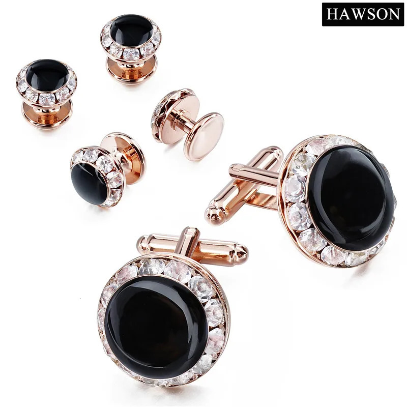 HAWSON Crystal Cuff links and Studs Set for Tuxedo Mens Accessory Wedding Cufflinks Cufflink Shirt Cuff Links 241125