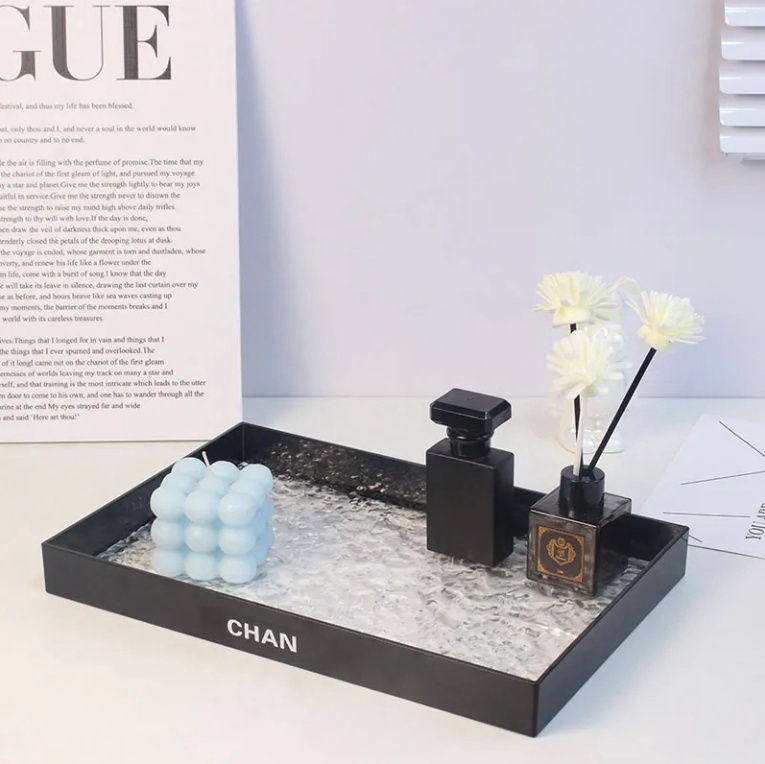 Designer Bedroom Living Room Acrylic Organizer Tray Desktop Home Items Accessories Shelf Storage Organization Box Letter Print