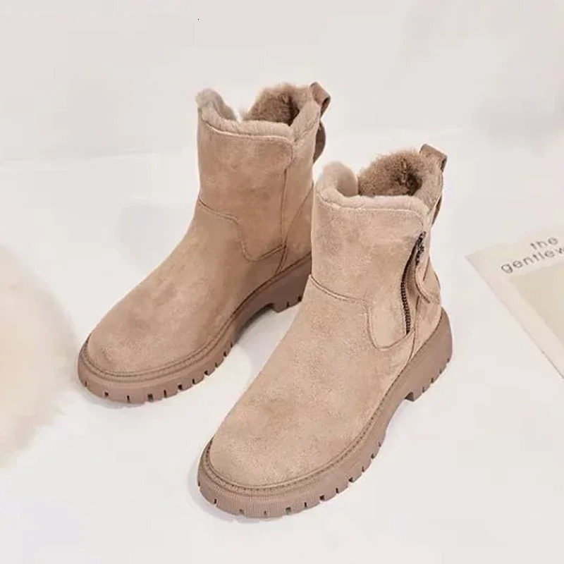 2024 Womens Snow Boots Winter Mid-Tube Plus Velvet Thickened Warm Cotton Shoes Fur Integrated Fashion Platform Female Booties 241125
