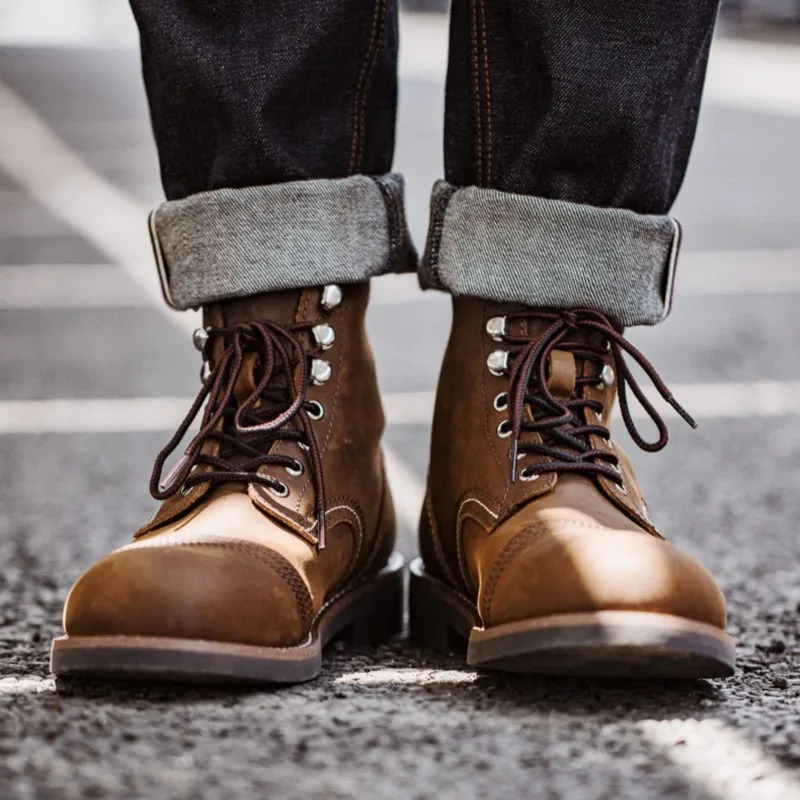 Maden First Layer Cowhide 8111 Ankle Vintage Genuine Leather Paratrooper Motorcycle Boots Autumn Men Casual Safety Shoes