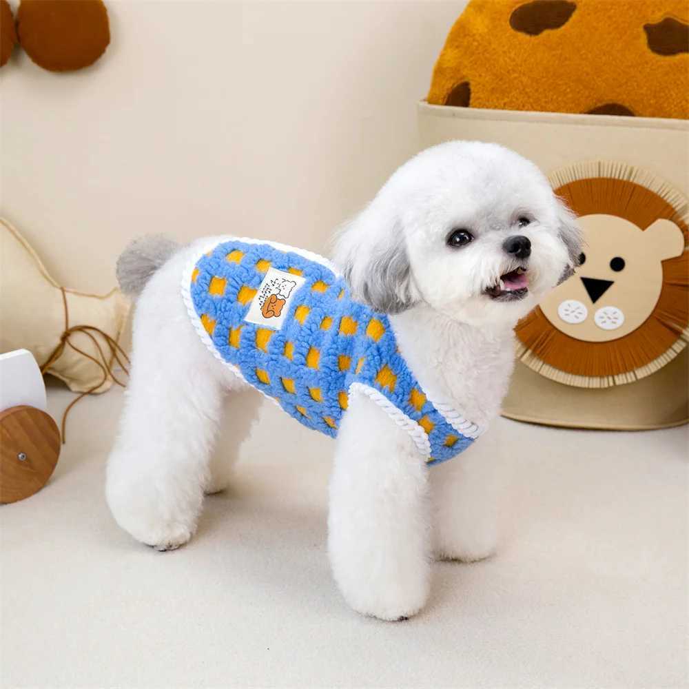 Warm Fleece Dog Jacket Vest Dot Plaid Back Buckle Pet Coat for Small Dogs Chihuahua Shih Tzu Puppy Autumn Winter ClothingXJ241125