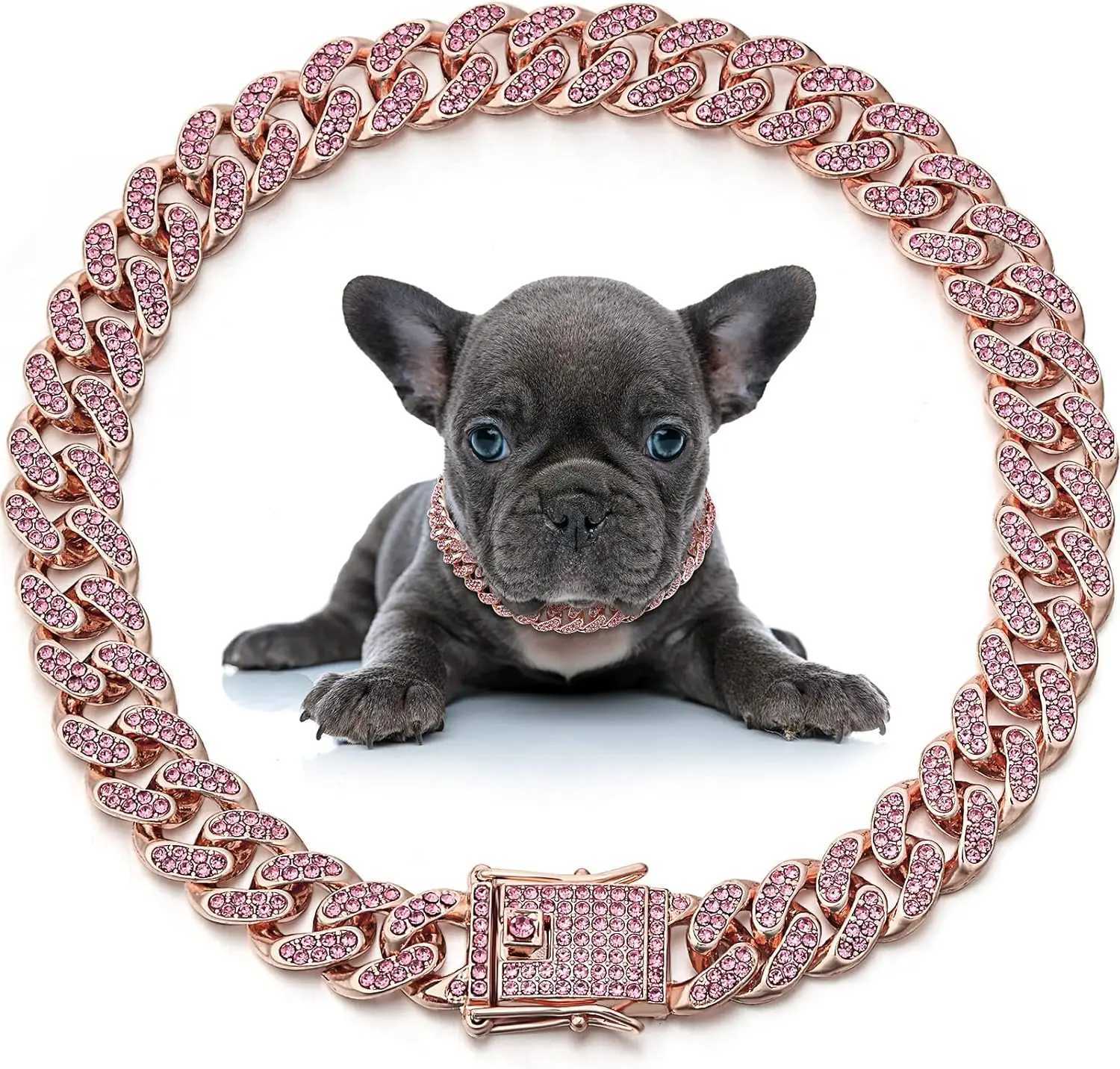 Dog Chain Necklace Diamond Cube Chain Necklace Metal Cat Chain Pet Crystal Necklace Jewelry Accessories X250129