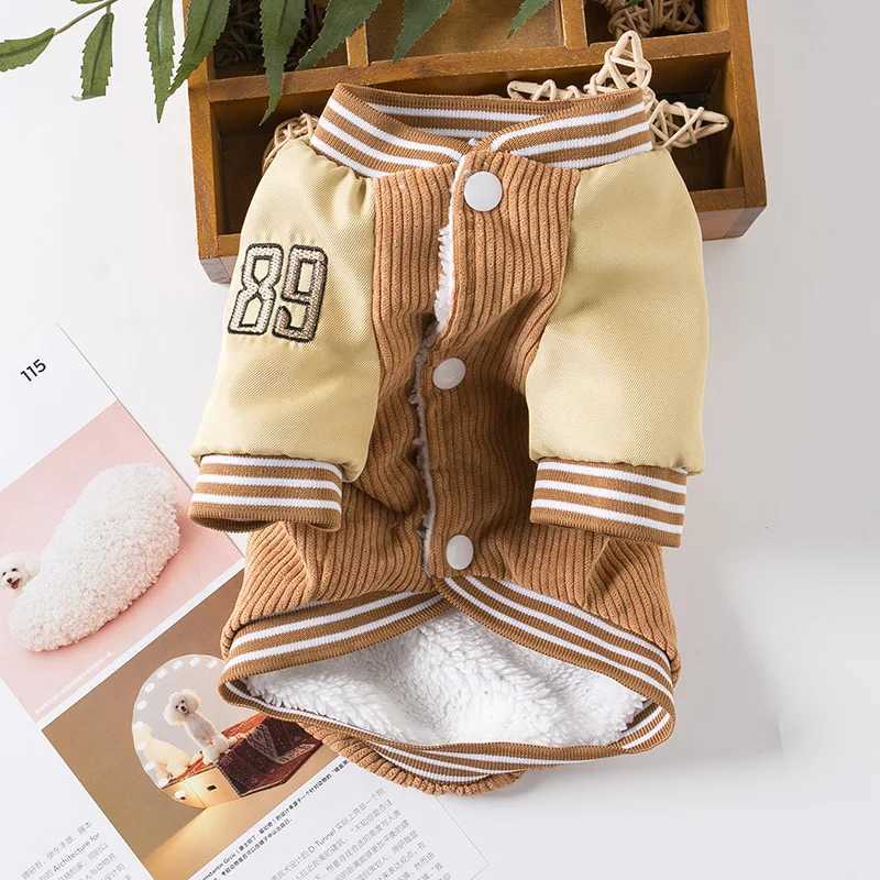 Pet Corduroy Trendy Baseball Clothes Dog Clothing Winter Teddy Warm Jacket Cute Teddy Bear Autumn Winter Clothing Puppy ClothesXJ241125