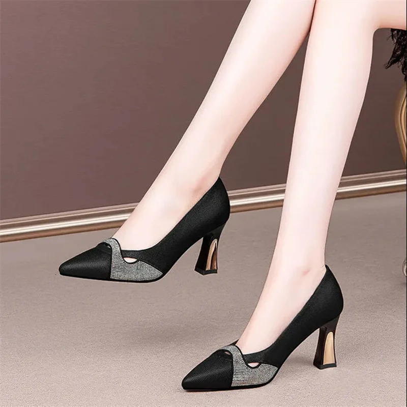Women Classic Navy Blue Crystal Shining High Heel Shoes Lady Spring Summer Comfort Stylish Pumps Mulheres De Salto Alto E357 241125
