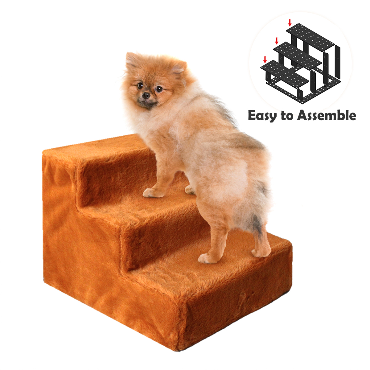 Hot-selling Pet Stairs Assemblable 3 Steps Dog Ladder Stairs for Beds, Small Dog Ramps with Removable Plush Cover for Doggie,
