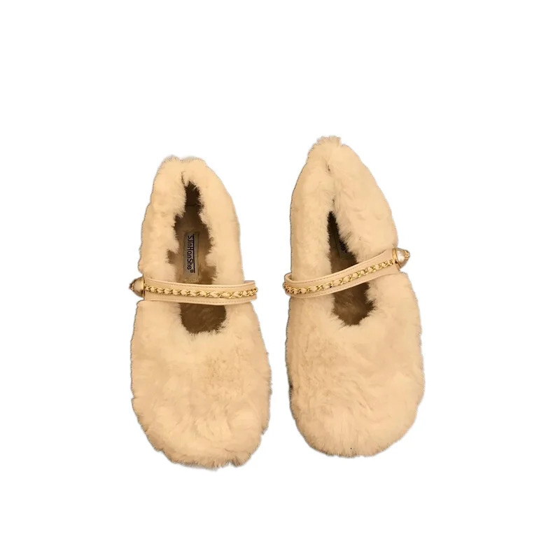 Fur Flats Women Shoes Fashion Mary Janes Shoes Women Warm Plush Loafers Women Fashion Cotton Shoes Femme 241125