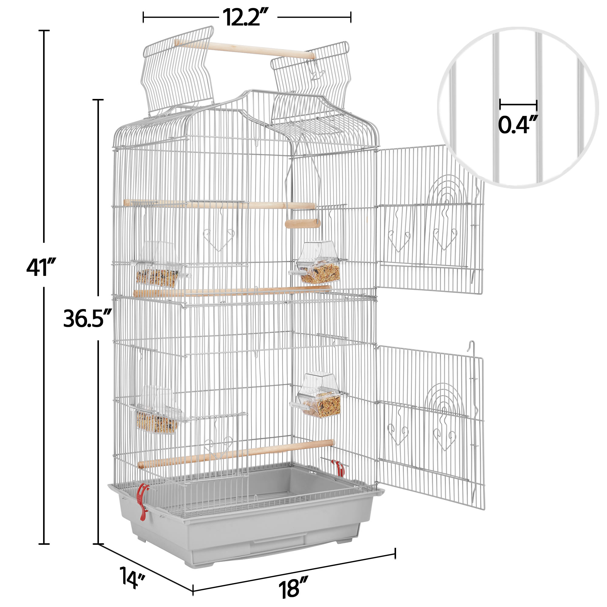 Topeakmart Light Gray Open Top Metal Bird Cage, 41" H
