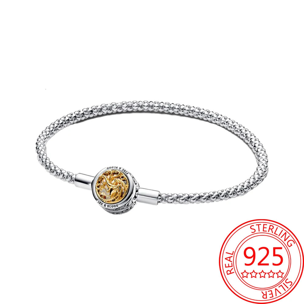 Game Series 925 Pure Silver Double sided Printed Flying Dragon House Sigil Buckle Moment Stud Chain Bracelet 241125