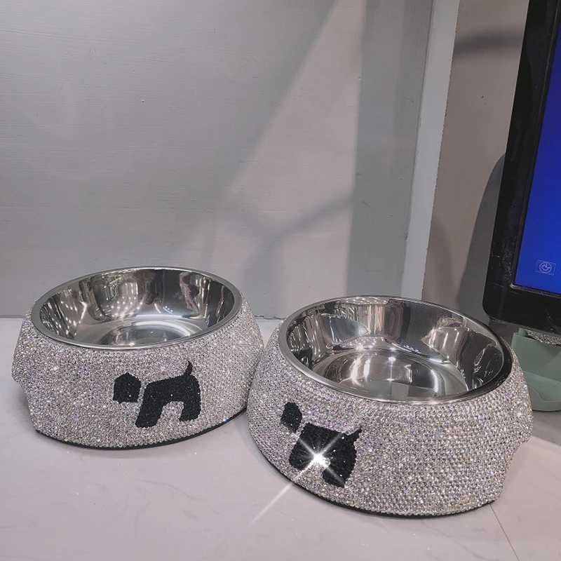 Luxury Rhinestone Non-slip Dog Bowls Feeder Bowls Drinkers Stainless Steel Pet Feeders Pets Dogs Accessories Cat SuppliesXJ241125