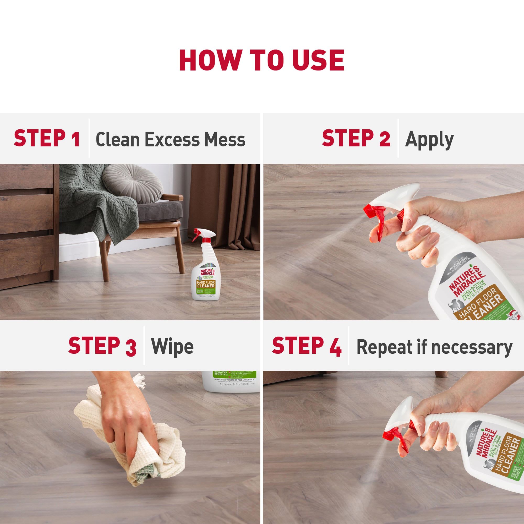 Nature's Miracle Dual-Action Hard Floor Cleaner, Pet Stain & Odor Remover, 24 fl. oz.