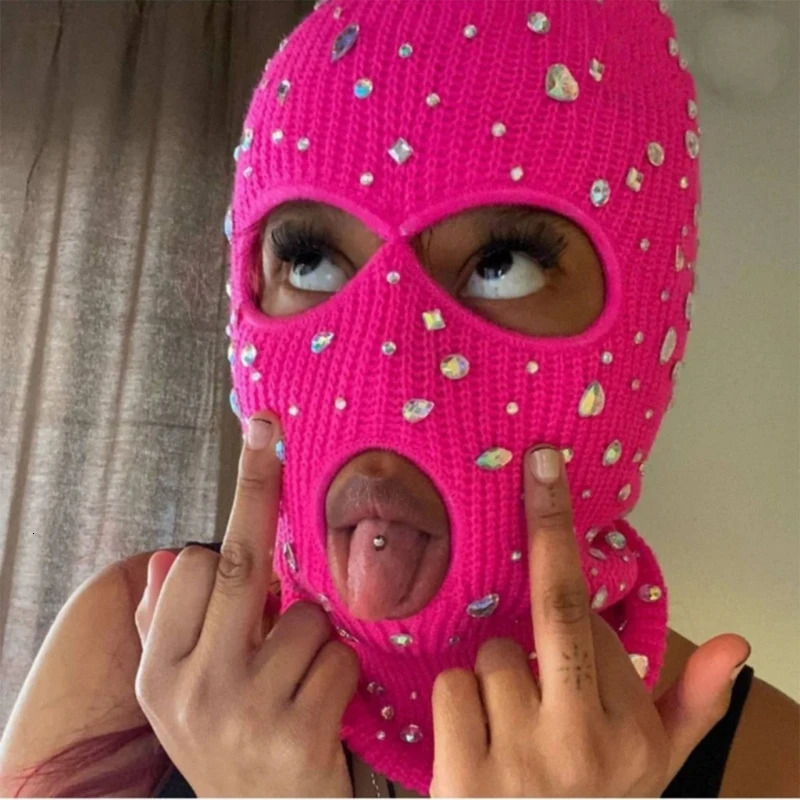 Balaclava Sparkling Face Mask Jewelry Hat Hooded Neck Warmer for Outdoor Halloween Role Playing Balaclava Hat 241125
