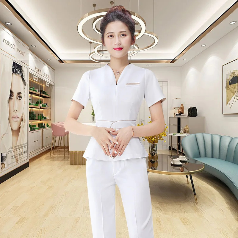 Beauty Salon Uniform Fashion Spa Masseuse Clothing Nail Technician el Front Desk Work Clothes for Women Manicurists Pants Set 240412