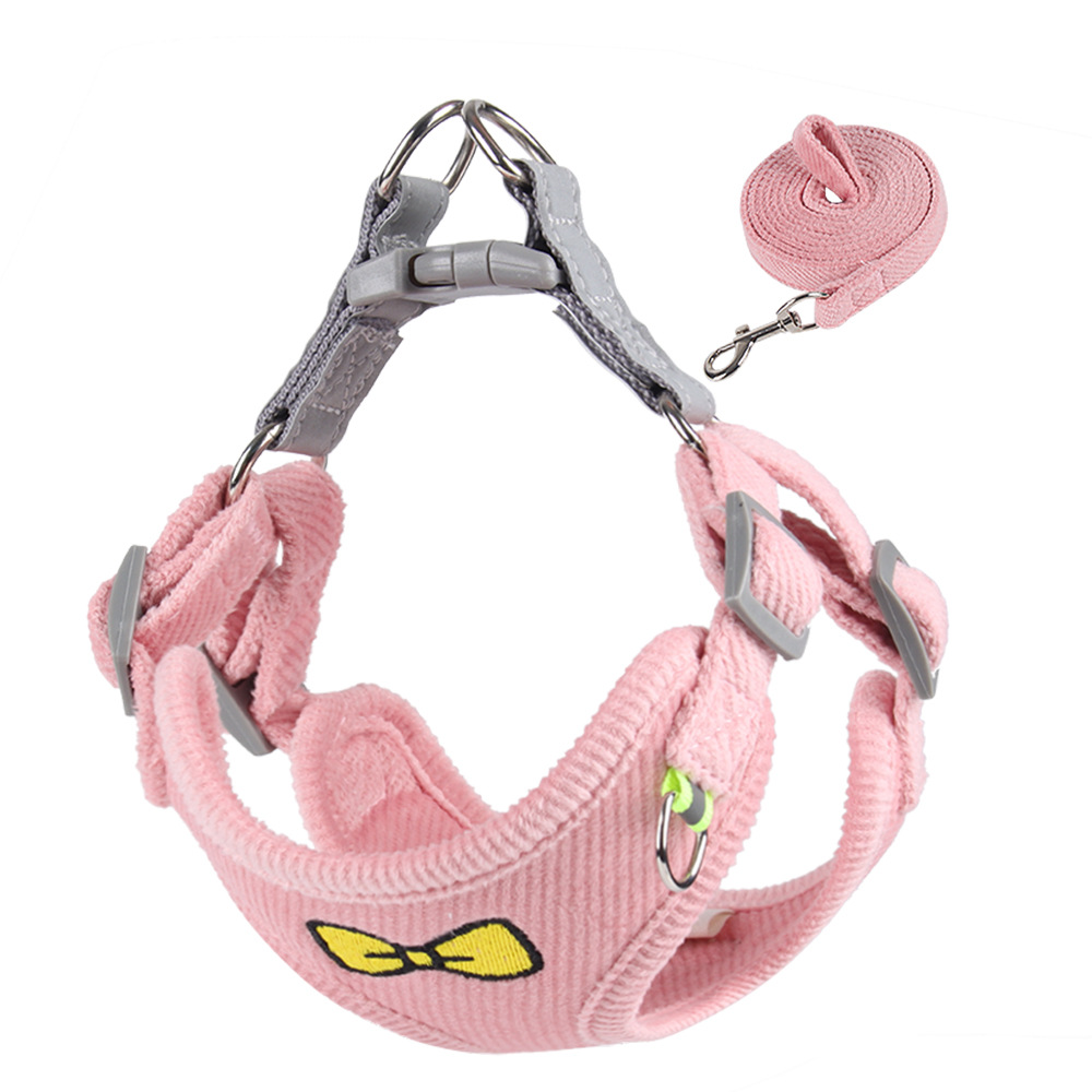 Wholesale Embroidered Vest Puppy Harness Corduroy Pet Chest Harness Dog Leash
