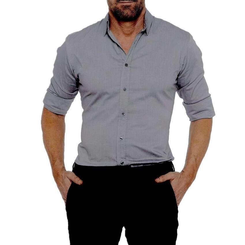 Men's Zipper Shirt With Hidden Fake Buttons Made Of Oxford Elastic Cotton B3