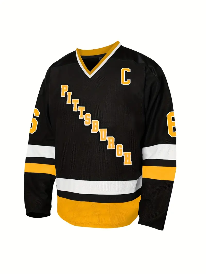 Retro #66 Men's Classic Embroidered Breathable Pullover Sweatshirt - Pittsburgh Ice Hockey Jersey for Parties & Sports