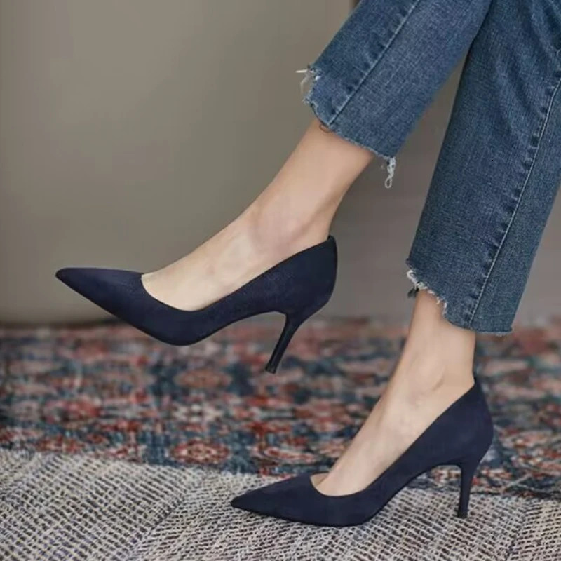 Women High Heel Shoes Sharp Pointed Thin Heel High-heeled Pumps Shoes Suede Red Blue Womens Single Shoes Big Size 42 241125