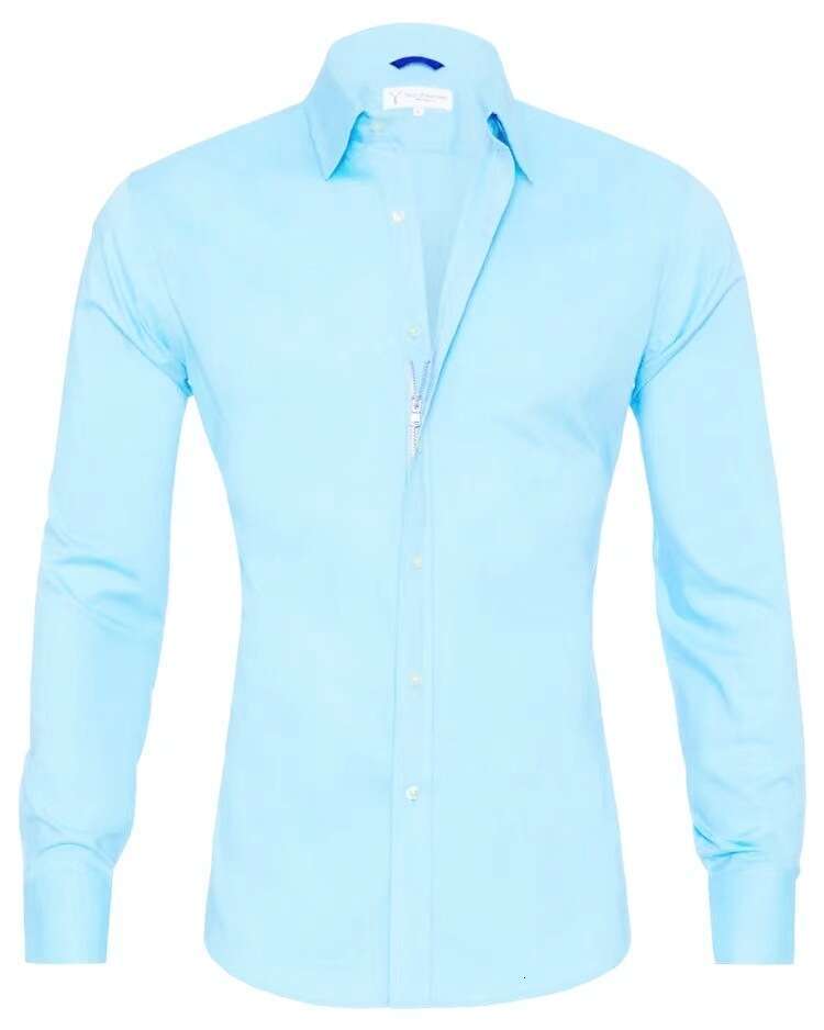 Men's Zipper Shirt With Hidden Fake Buttons Made Of Oxford Elastic Cotton B3