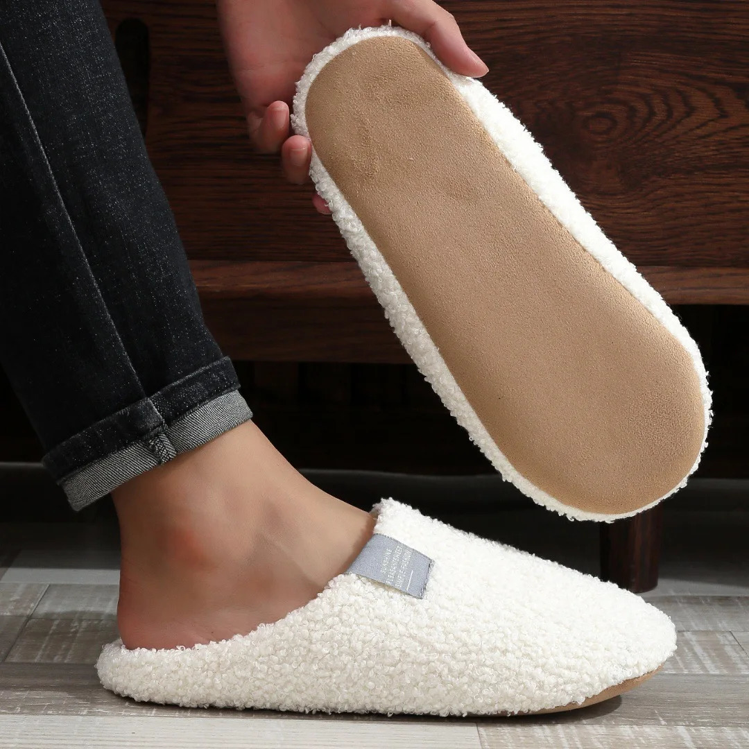 Couples Home Slippers Soft Fur Slippers Warm Indoor Flat Slides Nonslip Cotton Shoes Bedroom Light Slience Flats Floor Shoes 241125